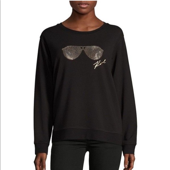 Karl Lagerfeld Tops - NWOT Karl Lagerfeld Paris black stretchy sweatshirt with glasses M/L